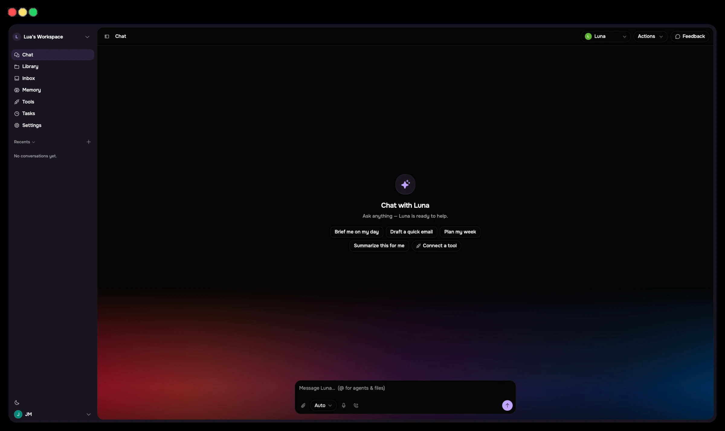 Lua Workspace — chatting with Luna