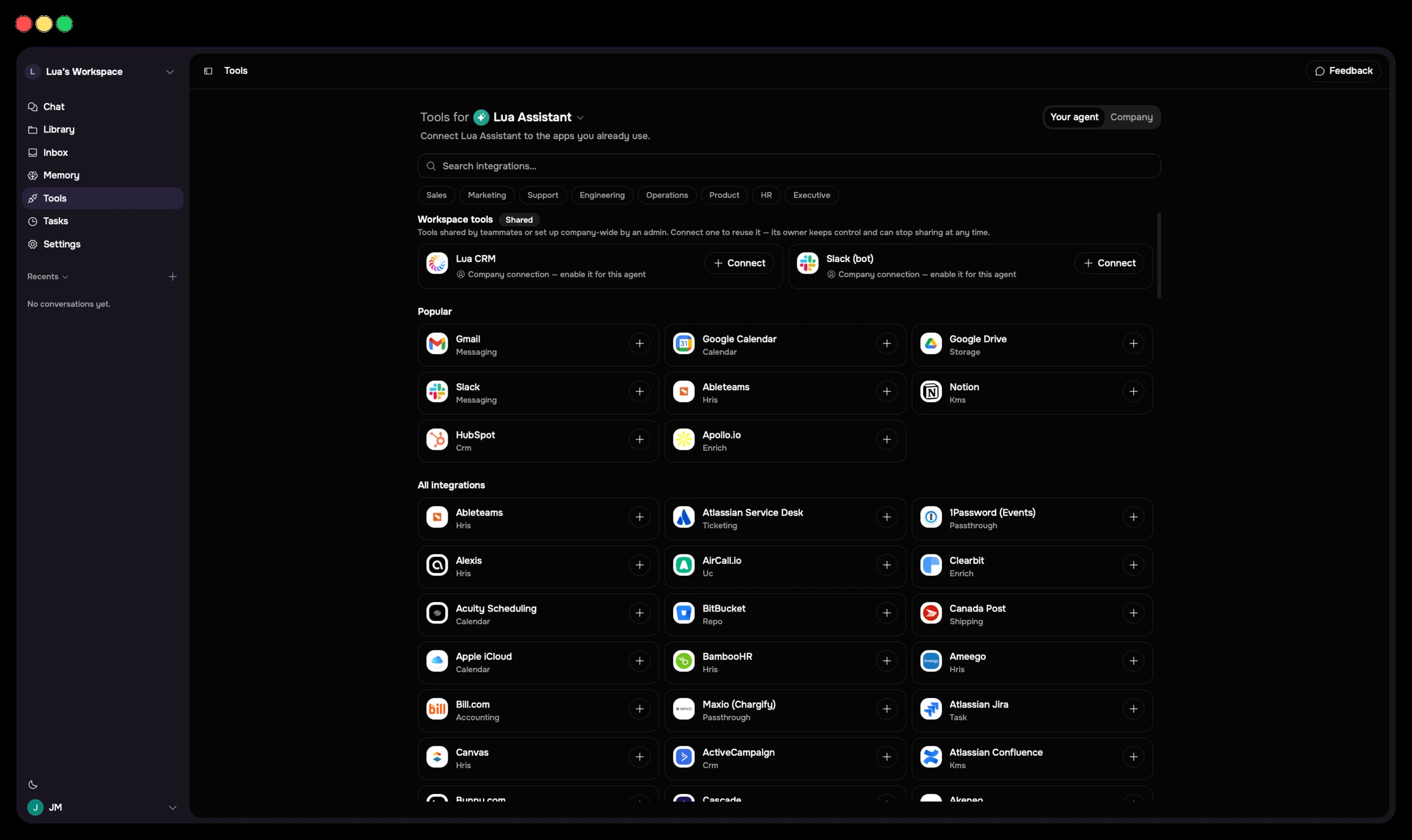 Lua Workspace — the tools catalog