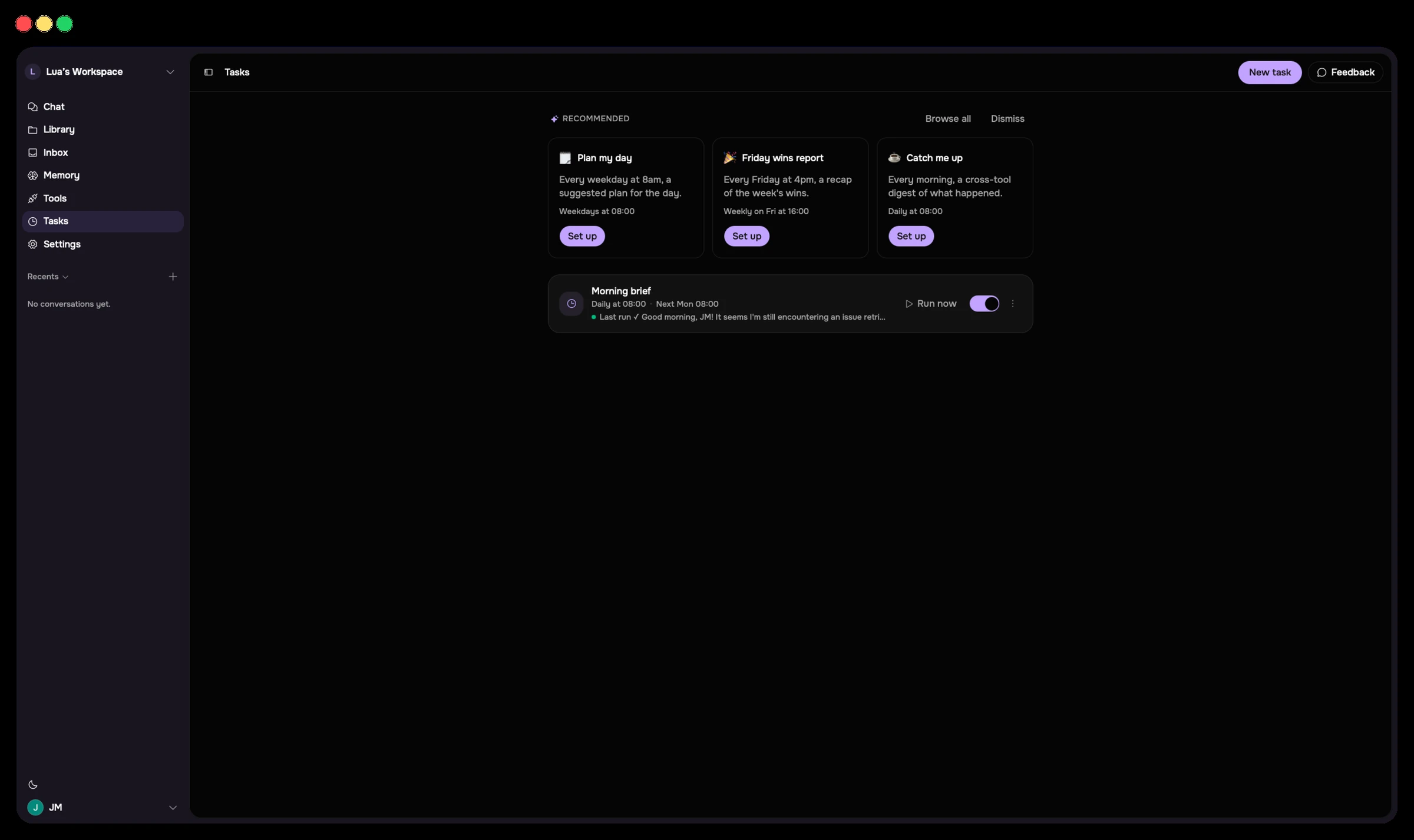 Lua Workspace — scheduled tasks